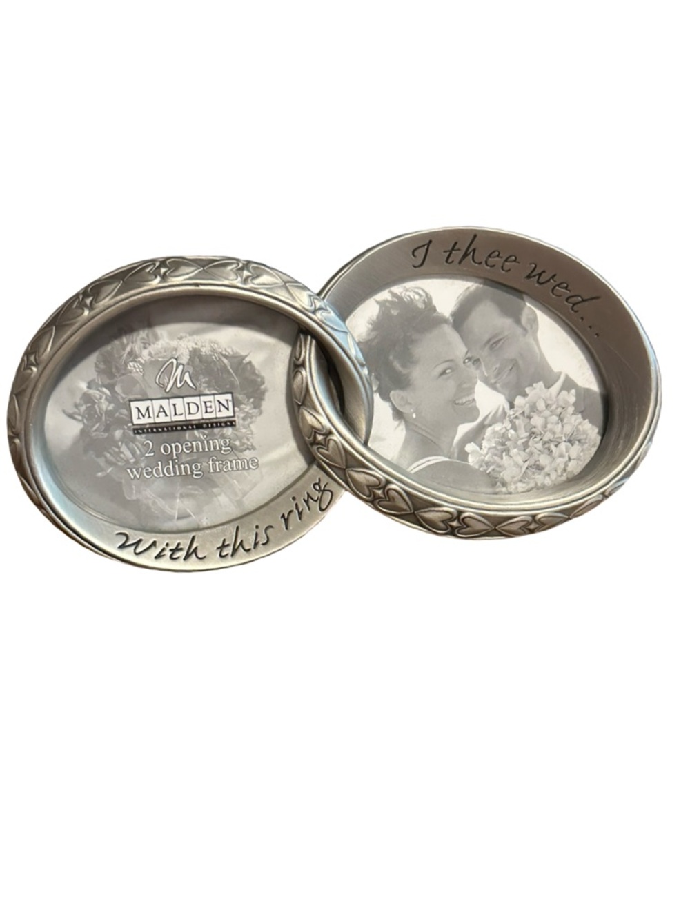 Malden 2 Opening Wedding Frame Silver Tone Double Ring Romantic Decor